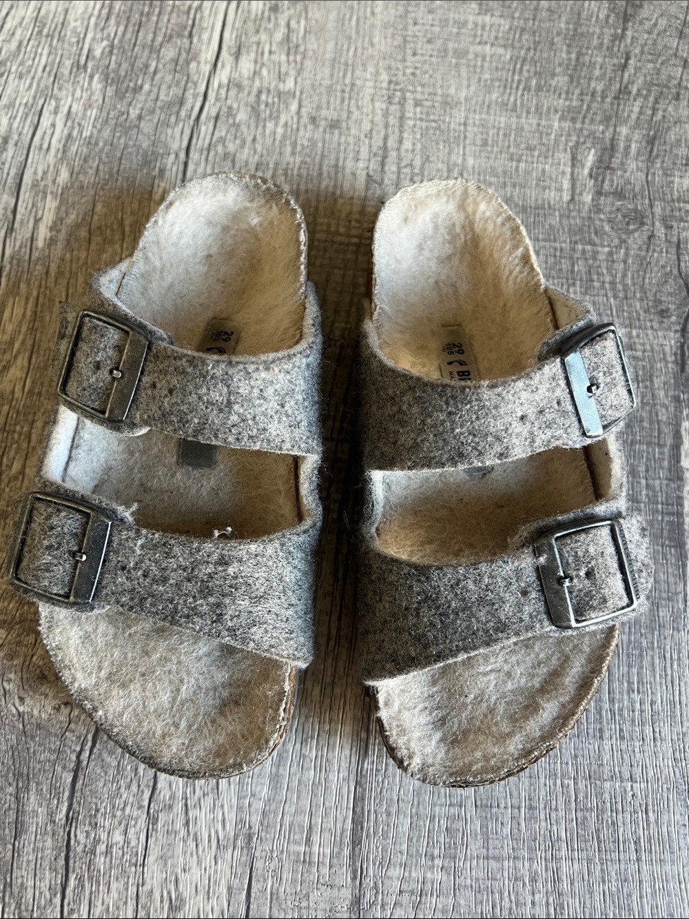 Birkenstock Grey Felt Double-Buckle Kids Sandals